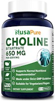 NusaPure Choline Cholina 650 mg 200 cápsulas para la memoria